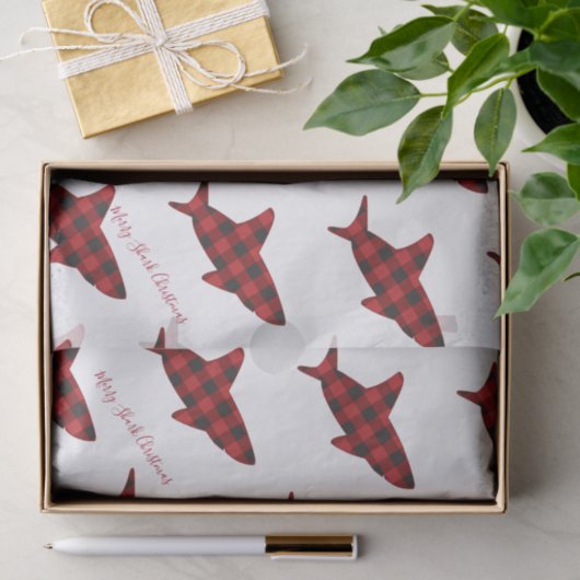 Merry Shark met Kerstmis Rood White Tissuepapier (Geschenk)
