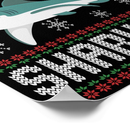 Merry Sharkmas Funny Kersthaai Ugly Sweater Poster (Hoek)