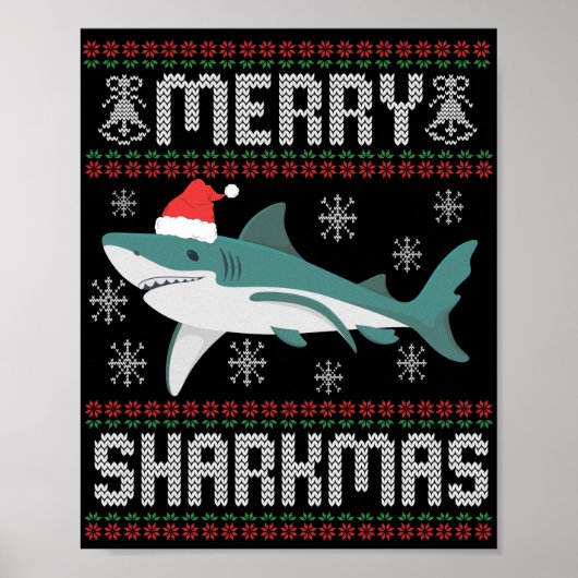 Merry Sharkmas Funny Kersthaai Ugly Sweater Poster (Voorkant)