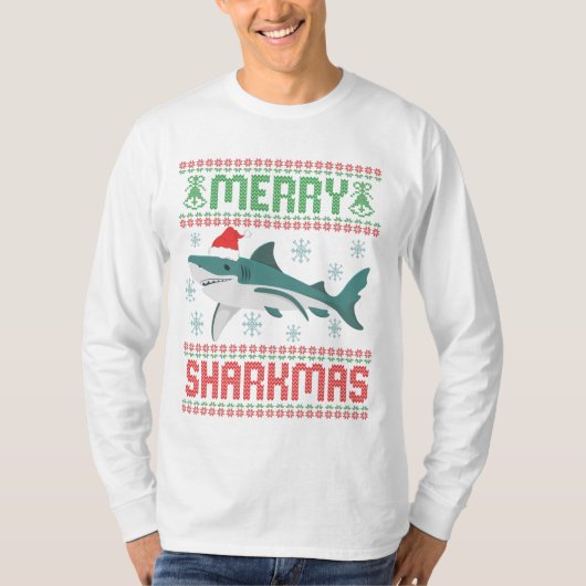 Merry Sharkmas Funny Kersthaai Ugly Sweater T-shirt (Voorkant)
