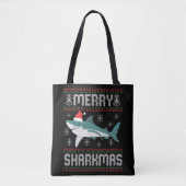 Merry Sharkmas Funny Kersthaai Ugly Sweater Tote Bag (Voorkant)