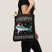 Merry Sharkmas Funny Kersthaai Ugly Sweater Tote Bag (Dichtbij)