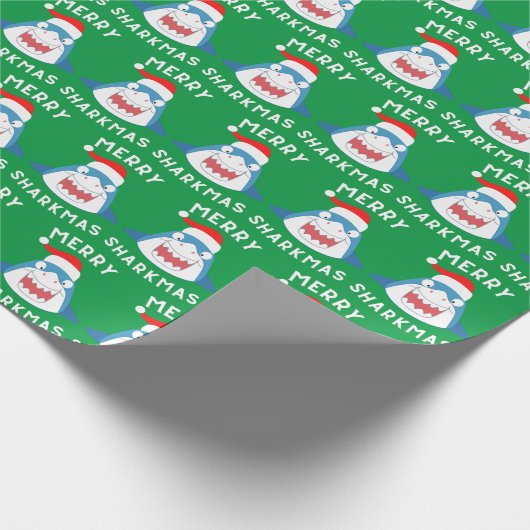 Merry Sharkmas Pattern Funny Santa Shark Kerstmis Cadeaupapier (Hoek)