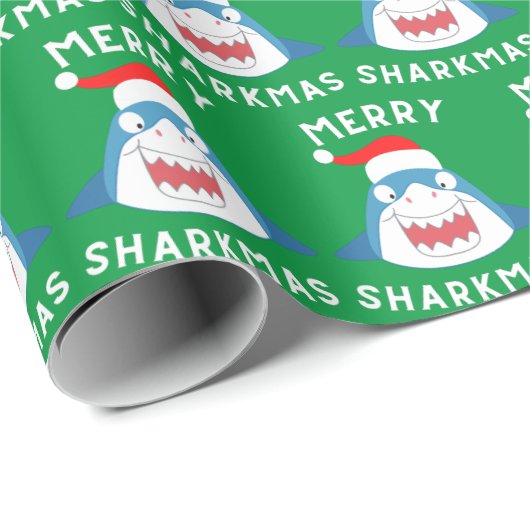 Merry Sharkmas Pattern Funny Santa Shark Kerstmis Cadeaupapier (Rol Hoek)