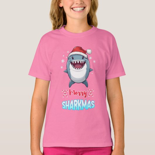 Merry Sharkmas Schattige Pet Lover Zee Santa Fish T-shirt (Voorkant)