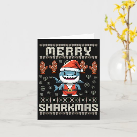 Merry Sharkmas Shark Christmas Ugly Xmas Kinder Sh Kaart (Gele Bloem)