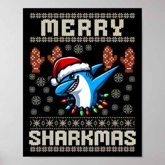 Merry Sharkmas Shark Christmas Ugly Xmas Kinder Sh Poster (Voorkant)