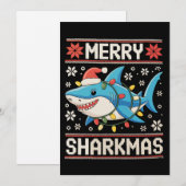 Merry Sharkmas Shark Christmas Ugly Xmas Lights Feestdagenkaart (Voorkant / Achterkant)