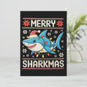 Merry Sharkmas Shark Christmas Ugly Xmas Lights Feestdagenkaart (Staand voorkant)