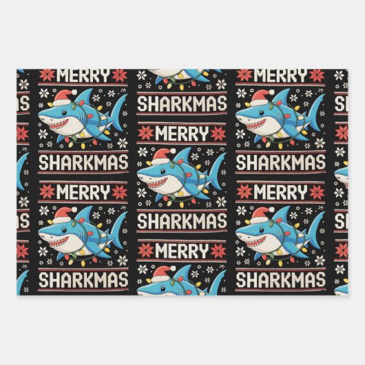 Merry Sharkmas Shark Christmas Ugly Xmas Lights Inpakpapier Vel (Voorkant)
