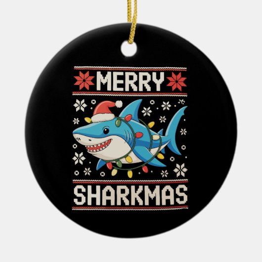 Merry Sharkmas Shark Christmas Ugly Xmas Lights Keramisch Ornament (Voorkant)