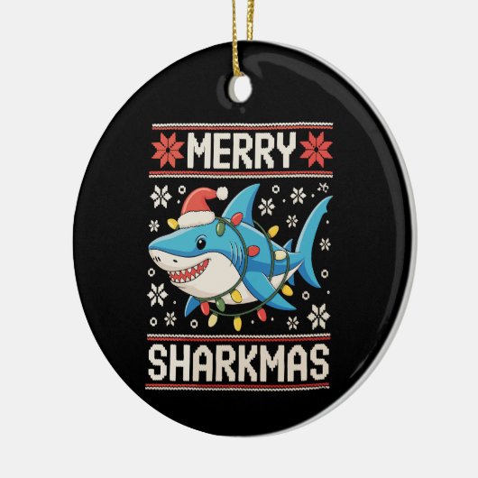 Merry Sharkmas Shark Christmas Ugly Xmas Lights Keramisch Ornament (Links)