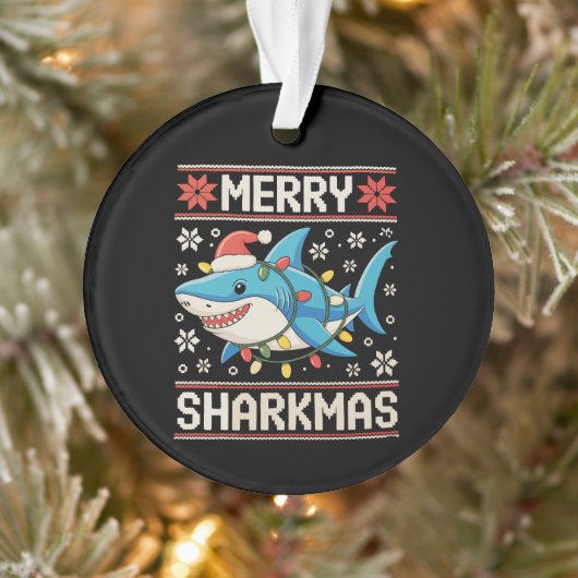 Merry Sharkmas Shark Christmas Ugly Xmas Lights Ornament (Boom)