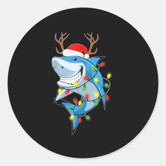 Merry Sharkmas Shark met Santa Hat-kerstligh Ronde Sticker (Voorkant)