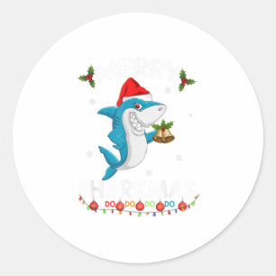 Merry Sharkmas Shark Santa Ugly Christma Ronde Sticker