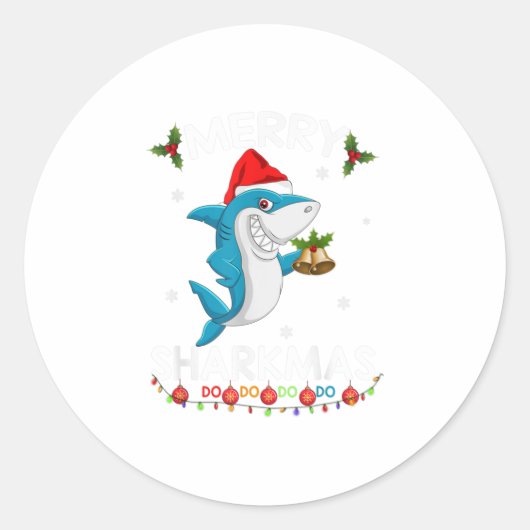 Merry Sharkmas Shark Santa Ugly Christma Ronde Sticker (Voorkant)