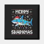 Merry Sharkmas Shark Santa Ugly kerstlampje B Magneet (Voorkant)