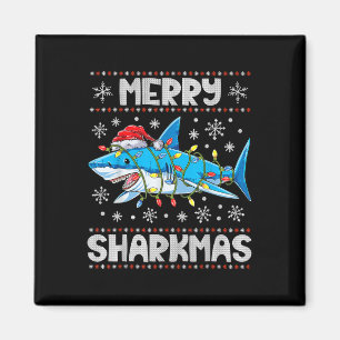 Merry Sharkmas Shark Santa Ugly kerstlampje B Magneet