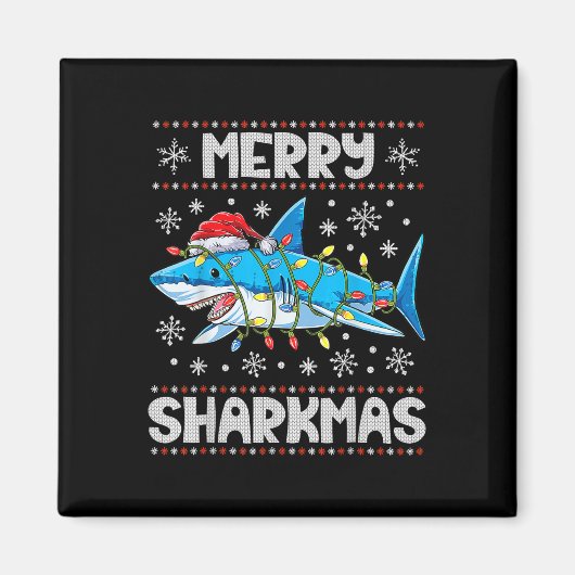 Merry Sharkmas Shark Santa Ugly kerstlampje B Magneet (Voorkant)