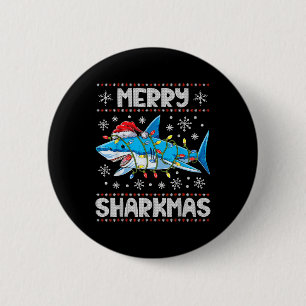 Merry Sharkmas Shark Santa Ugly kerstlampje B Ronde Button 5,7 Cm