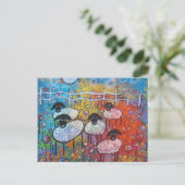 Merry Sheep in Flowers Post Card Briefkaart (Staand voorkant)