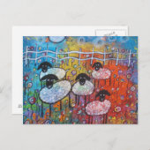 Merry Sheep in Flowers Post Card Briefkaart (Voorkant / Achterkant)