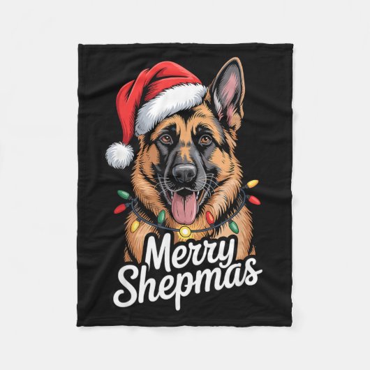 Merry Shepmas German Shepherd Christmas Lights Hum Fleece Deken (Voorkant)