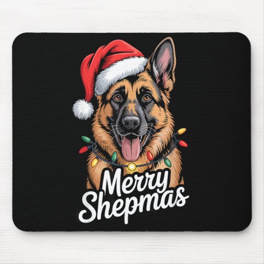 Merry Shepmas German Shepherd Christmas Lights Hum Muismat (Voorkant)