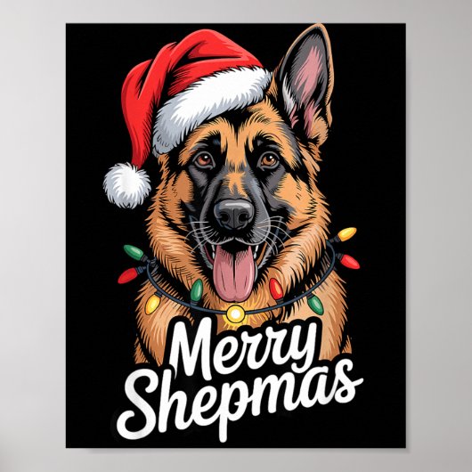 Merry Shepmas German Shepherd Christmas Lights Hum Poster (Voorkant)