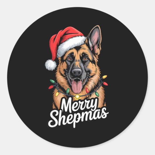 Merry Shepmas German Shepherd Christmas Lights Hum Ronde Sticker (Voorkant)