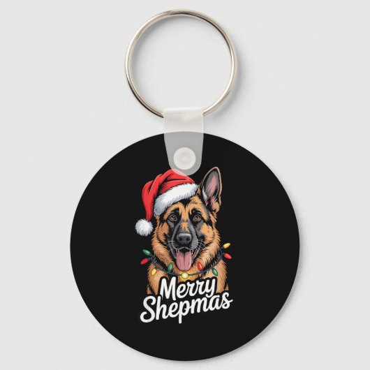 Merry Shepmas German Shepherd Christmas Lights Hum Sleutelhanger (Voorkant)