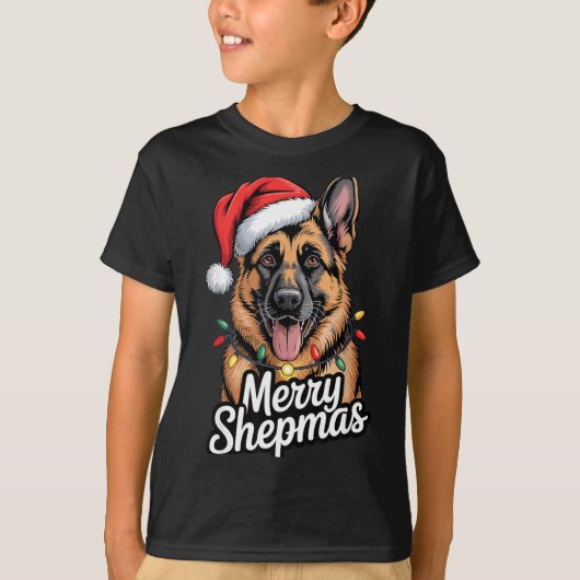 Merry Shepmas German Shepherd Christmas Lights Hum T-shirt (Voorkant)