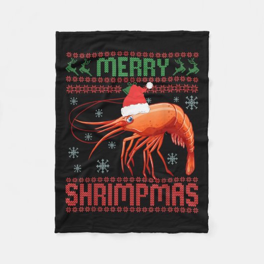 Merry Shrimpmas Funny Shrimp Ugly Christmas Sweate Fleece Deken (Voorkant)