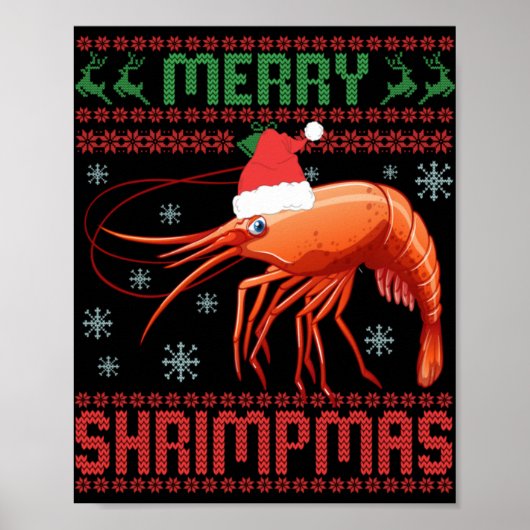 Merry Shrimpmas Funny Shrimp Ugly Christmas Sweate Poster (Voorkant)