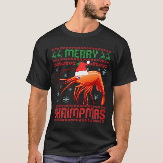 Merry Shrimpmas Funny Shrimp Ugly Christmas Sweate T-shirt (Voorkant)