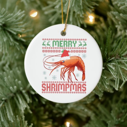 Merry Shrimpmas Funny Ugly KerstSweater Gift Keramisch Ornament (Boom)