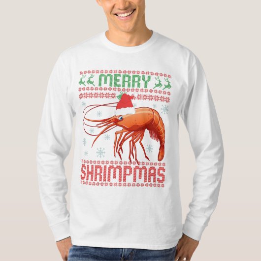 Merry Shrimpmas Funny Ugly KerstSweater Gift T-shirt (Voorkant)
