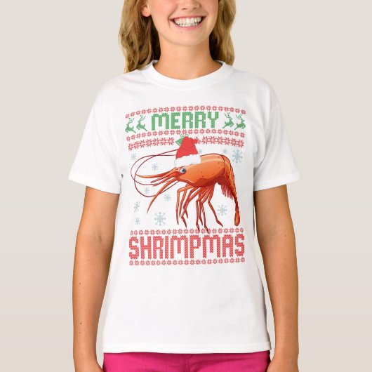 Merry Shrimpmas Funny Ugly KerstSweater Gift T-shirt (Voorkant)