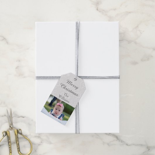 Merry Silver Snowflakes Cadeaulabel (Met Touw)