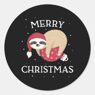 Merry Sloth Santa Ronde Sticker