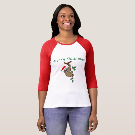 Merry Slothmas 3/4 sleeve raglan t-shirt (Voorkant volledig)