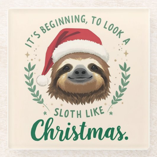 Merry Slothmas, Christmas Coaster Glazen Onderzetter (Voorkant)