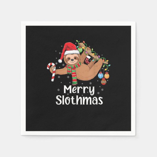 Merry Slothmas Christmas sloth pajamas Santa hat X Servet (Voorkant)