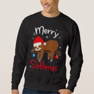 Merry Slothmas Christmas sloth pajamas Santa hat X Trui