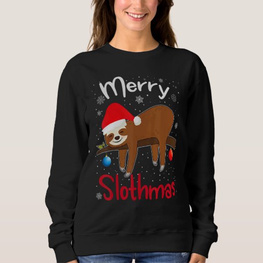 Merry Slothmas Christmas sloth pajamas Santa hat X Trui (Voorkant)