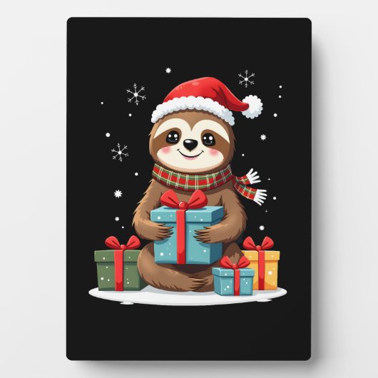 Merry Slothmas cute Christmas sloth Santa hat Xmas Fotoplaat (voorkant)