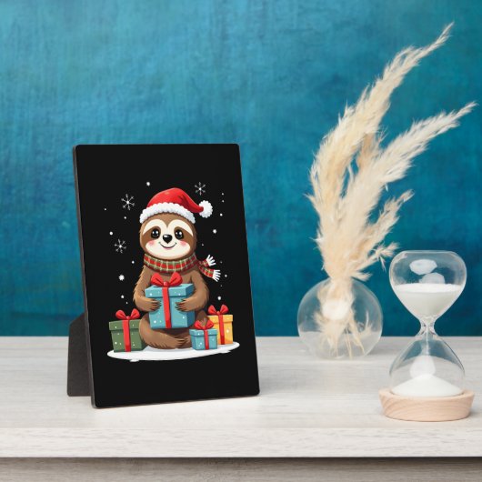 Merry Slothmas cute Christmas sloth Santa hat Xmas Fotoplaat (Zijkant)