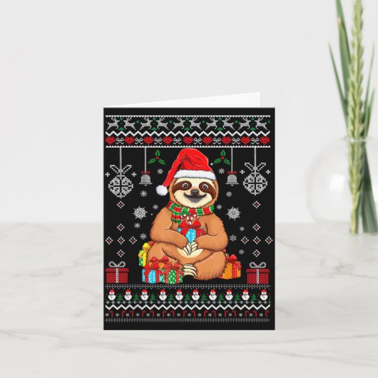 Merry Slothmas Cute Christmas Sloth Santa Hat Xmas Kaart (Voorkant)