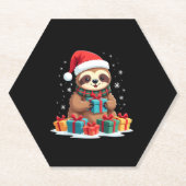 Merry Slothmas cute Christmas sloth Santa hat Xmas Kartonnen Onderzetters (Voorkant)