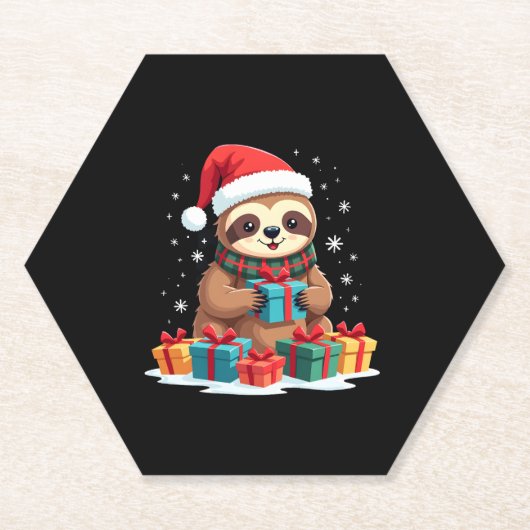 Merry Slothmas cute Christmas sloth Santa hat Xmas Kartonnen Onderzetters (Voorkant)